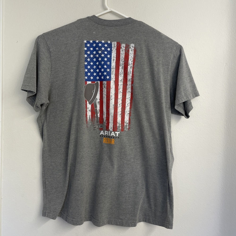 Ariat T-Shirt Mens XXL Gray Rebar Cotton Blend  Strong American Grit Graphic